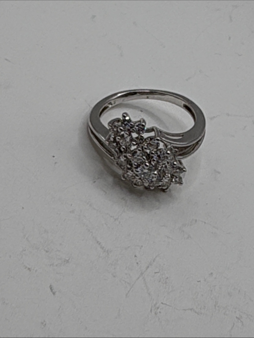 Sterling Silver White Cluster Cocktail Ring Size 8